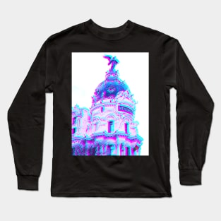 Madrid Spain Historic Building Vaporwave Art Long Sleeve T-Shirt